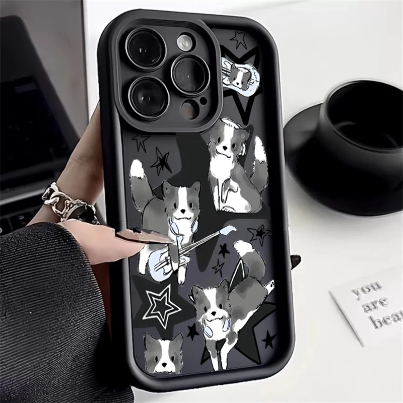 Фото Black Guitar Music Cat Phone Case For Samsung Galaxy A06 A26 A36 A33 A25 A16 A34 A56 S25 Ultra S24 FE S23 S22 Plus Soft Cover №2