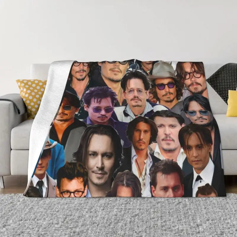 

Ultra-Soft Fleece Johnny Depps Collage Throw Blanket Warm Flannel American Actor Musician Blankets for Bed Home Sofa Bedspreads