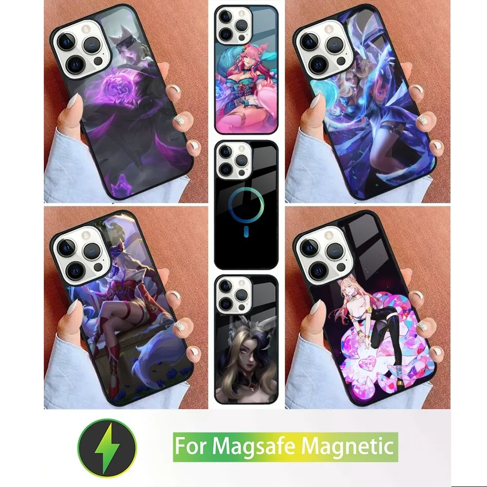 Чехол для телефона L-LOL KDA Ahri iPhone 15 14 13 12 11 Plus Pro Max Mini Magsafe магнитная Беспроводная
