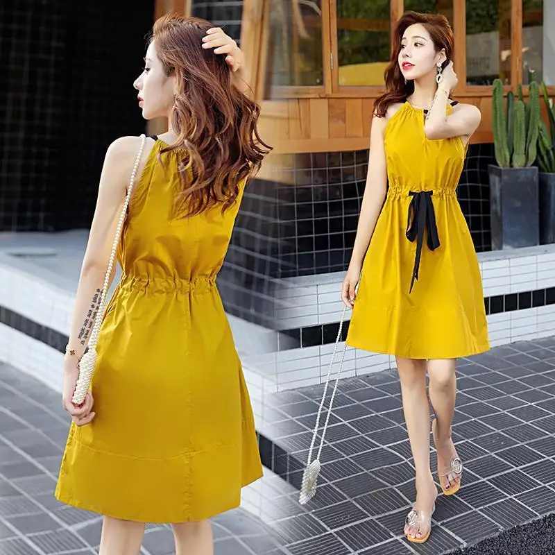 

Fashionable Solid Color Sleeveless Dress Women's Summer New Elegant Mini Dress Covers The Belly And Looks Thin