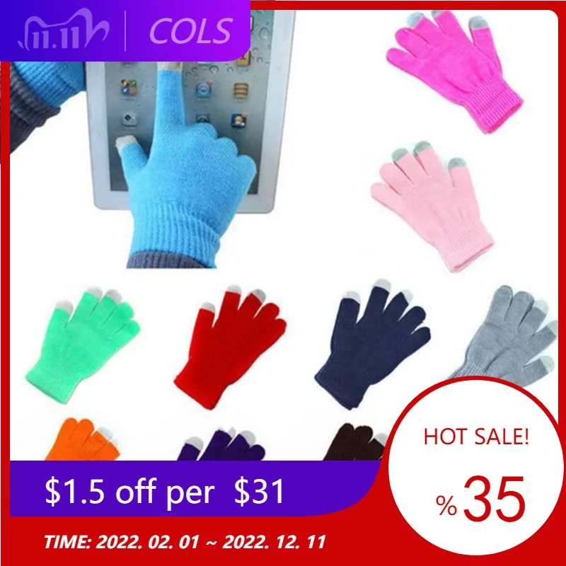 

Winter Touch Screen Gloves Texting Cap Smart Phone Women Men Warm Stretch Knit Mittens Full Finger Female Crochet Soft Thicken
