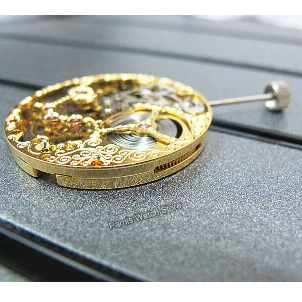 Наручные часы с механизмом из розового золота полые 17 драгоценных камней 6497