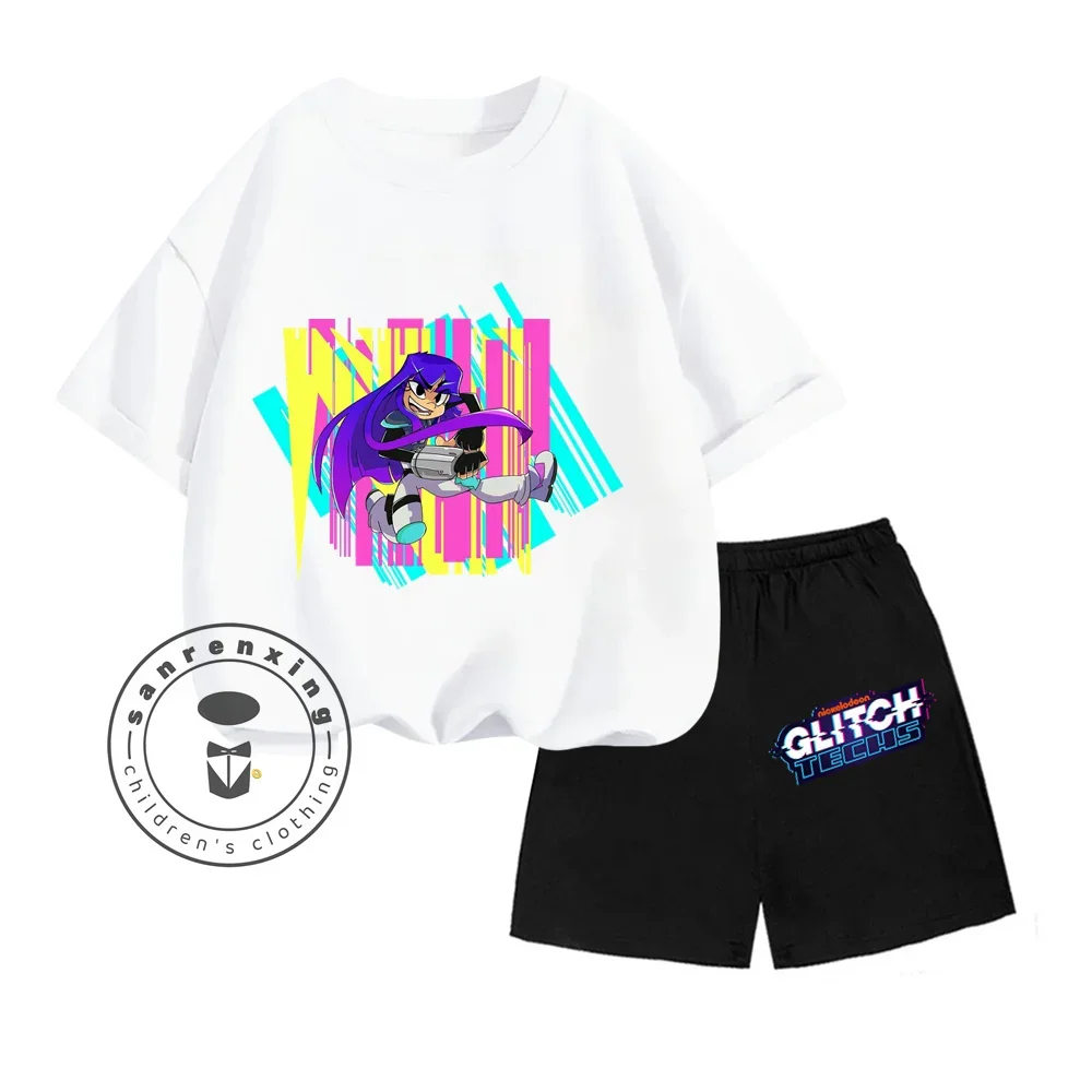 Яркий Блестящий Детский Летний Комплект С Топом Короткими Рукавами И Круглым