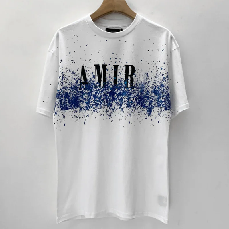 

New AMR original personalized male t-shirt hand-painted process ink-sprayed wind trend loose half-sleeves