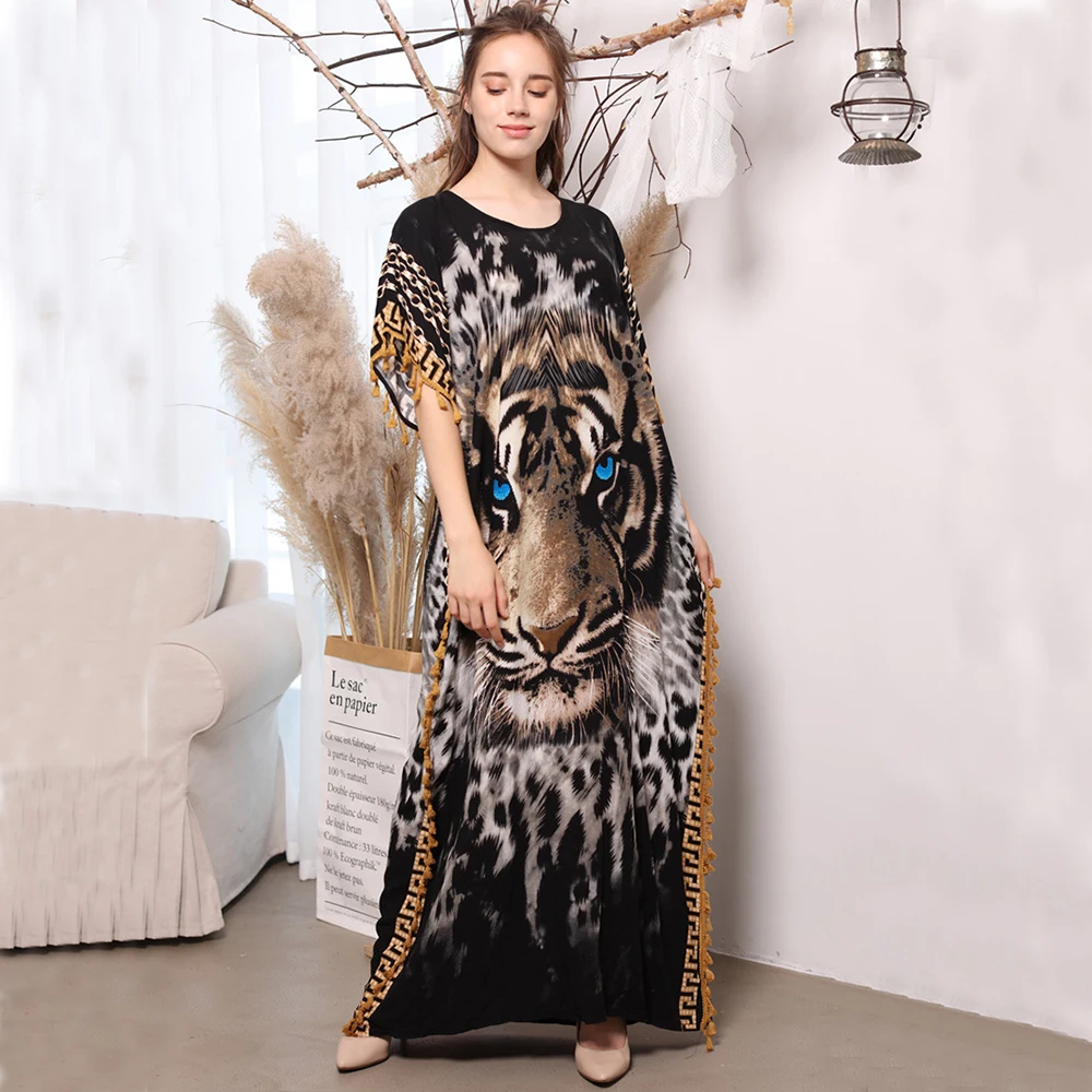 Caftan Marocain Abaya Дубай Турция мусульманское платье с принтом тигра африканские