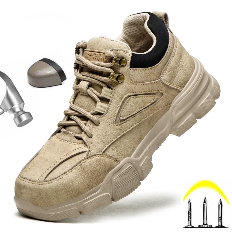

Men's Safety Work Shoes With Steel Toe Kevlar Puncture-Proof Anti-Smashing Ankle Boots Protective Sneakers Casual Leather Shoes