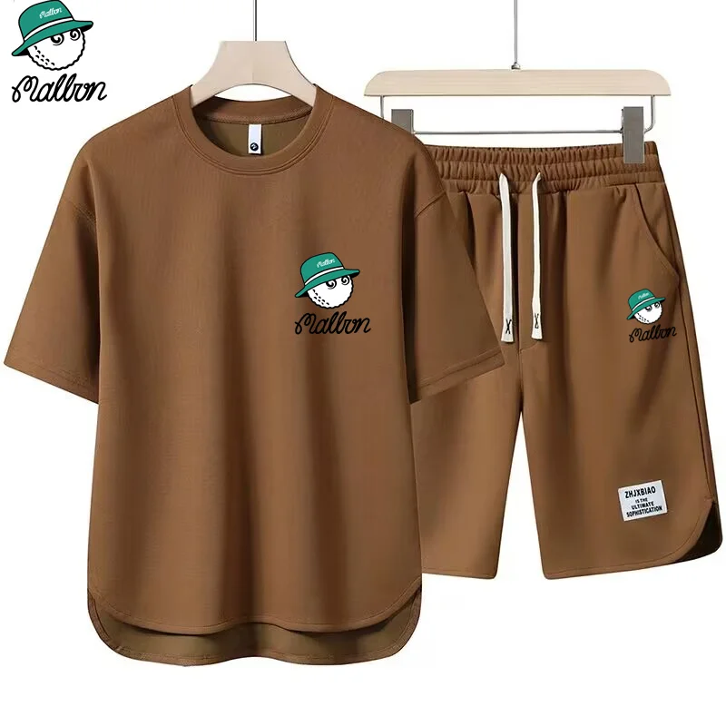 Summer New Men's 2-Piece T-shirt +Shorts Sportswear Fashion Malbon Printing Loose Harajuku Style Street Apparel Casual Golf Set