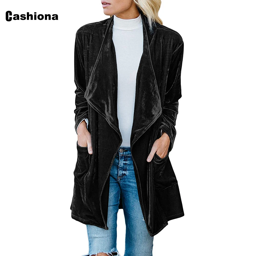 

Cashiona Women's Long Trench Coats Lepal Collar Fleece Tops Outerwear Stand Pocket Coats 2022 European Style Fashion Jackets