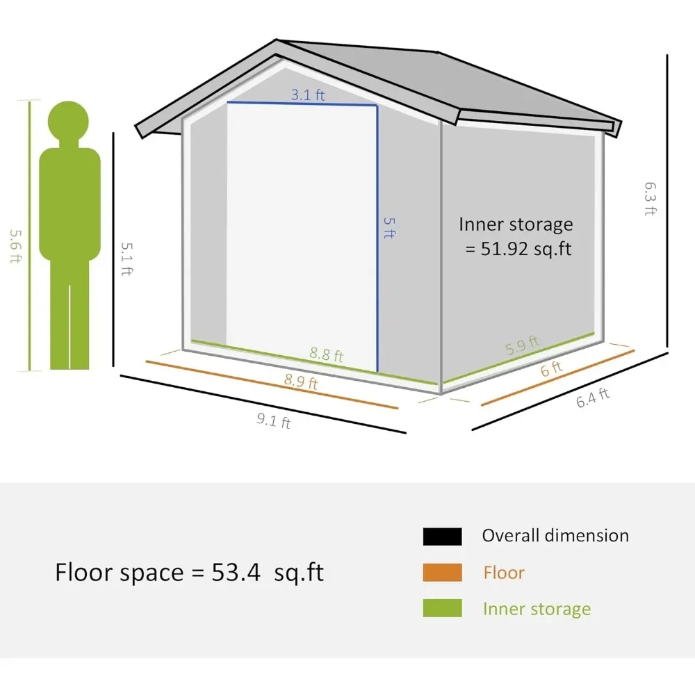 Уличный сарай для хранения 9 'x 6' садовый домик инструментов с набором основы 4