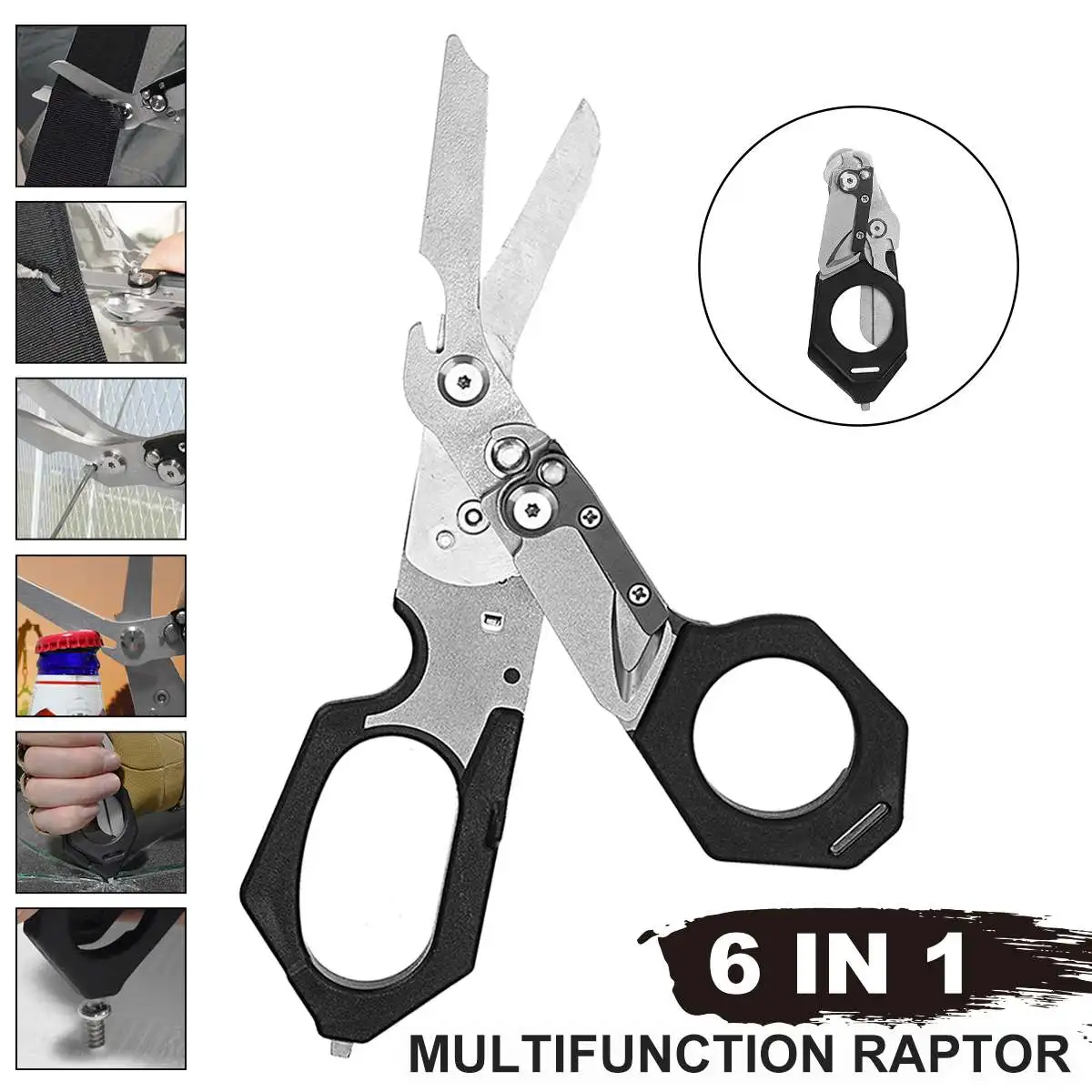 

6IN1 Multifunctional Scissors Emergency Response Shears with Strap Cutter Glass Break for Outdoor Utility Portable 20.5*10.5cm