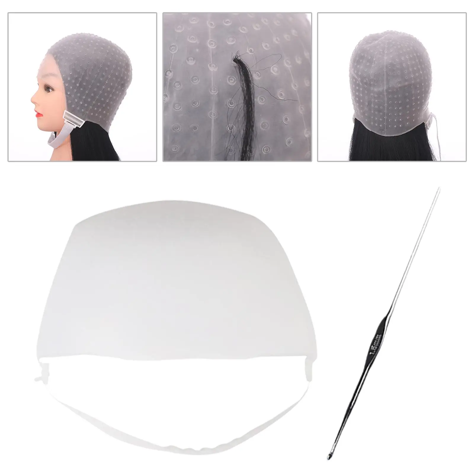 

Silicone Hair Coloring Highlighting Hat W/ Needle Binding Band White Soft Hair Dye Hat for Barber Salon Home and Salon Use Women