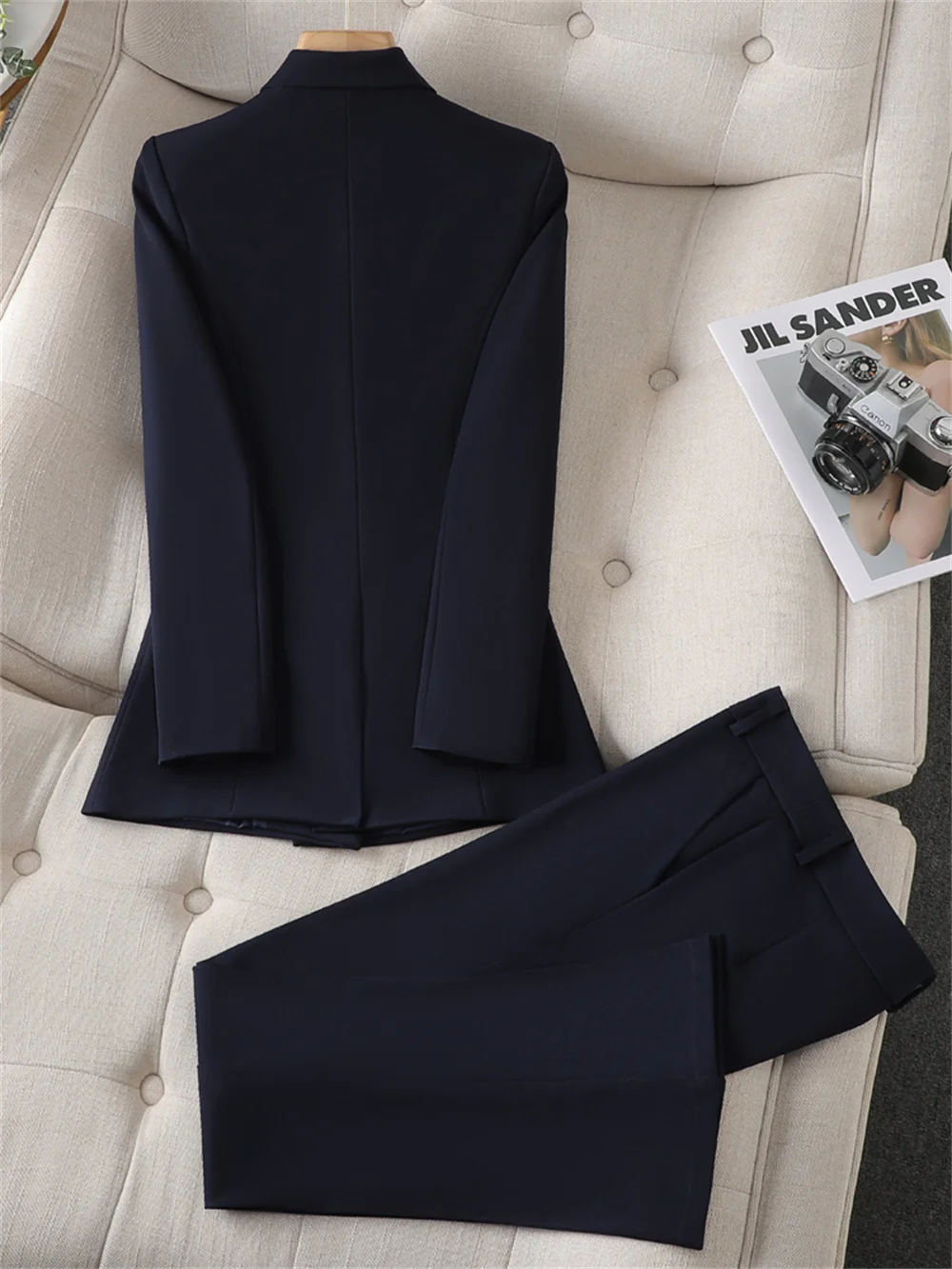 Women Formal 2 Piece Set Black White Navy Female Blazer and Pant Suit Office Ladies Business Work Wear