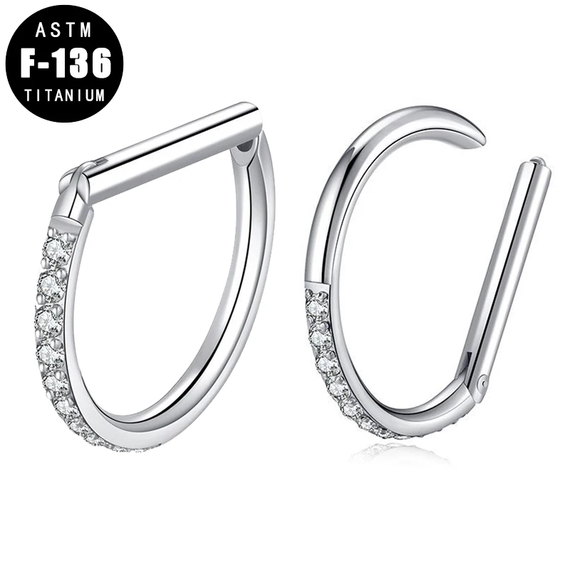 ASTM F136 Titan Nase Clicker 16G D Form Zirkon Segment Ring Septum Piercing Ohr Knorpel Tragus Helix Studs Lip nase Ringe