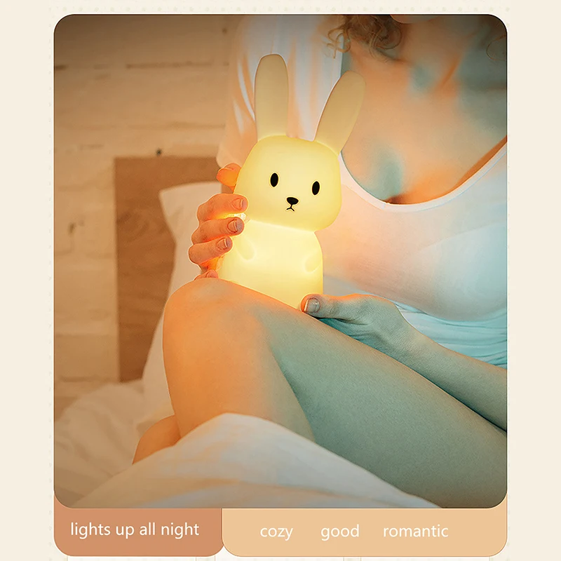 

1 PC Cartoon Bunny Silicone Light LED Night Light Rabbit Touch Sensor Rechargeable Bedroom Bedside Lamp For Kids Baby Gift