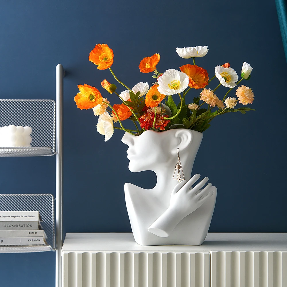 portrait vase statue abstract figure flower pots decorative tabletop vase garden modern home resin decora art nordic home decor free global shipping
