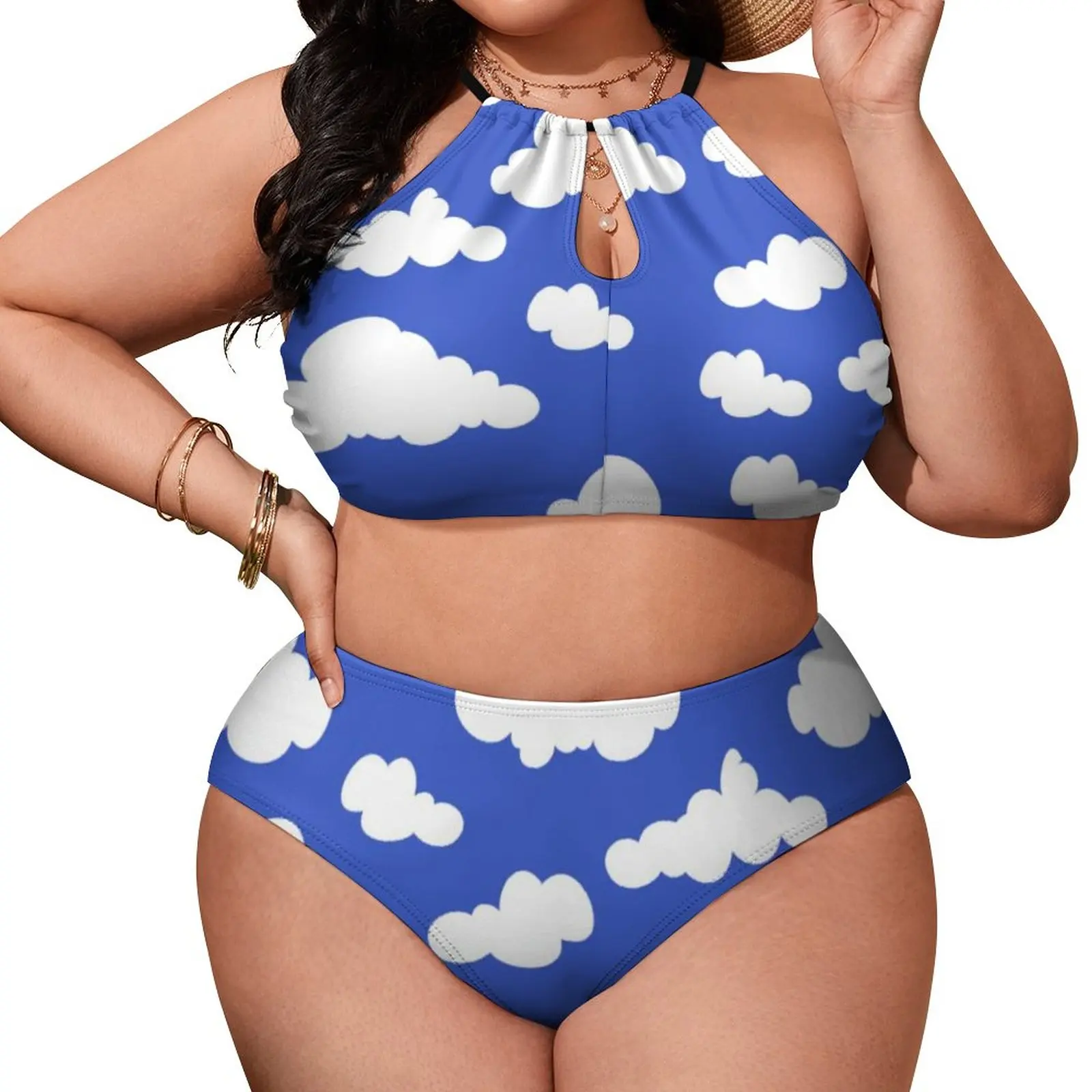 

Cartoon Cloud Bikinis Set Sexy Blue Sky Bikini Swimsuit Push Up Tank Top Swimwear Modern Feminine Bikinis Beach Outfits Big Size