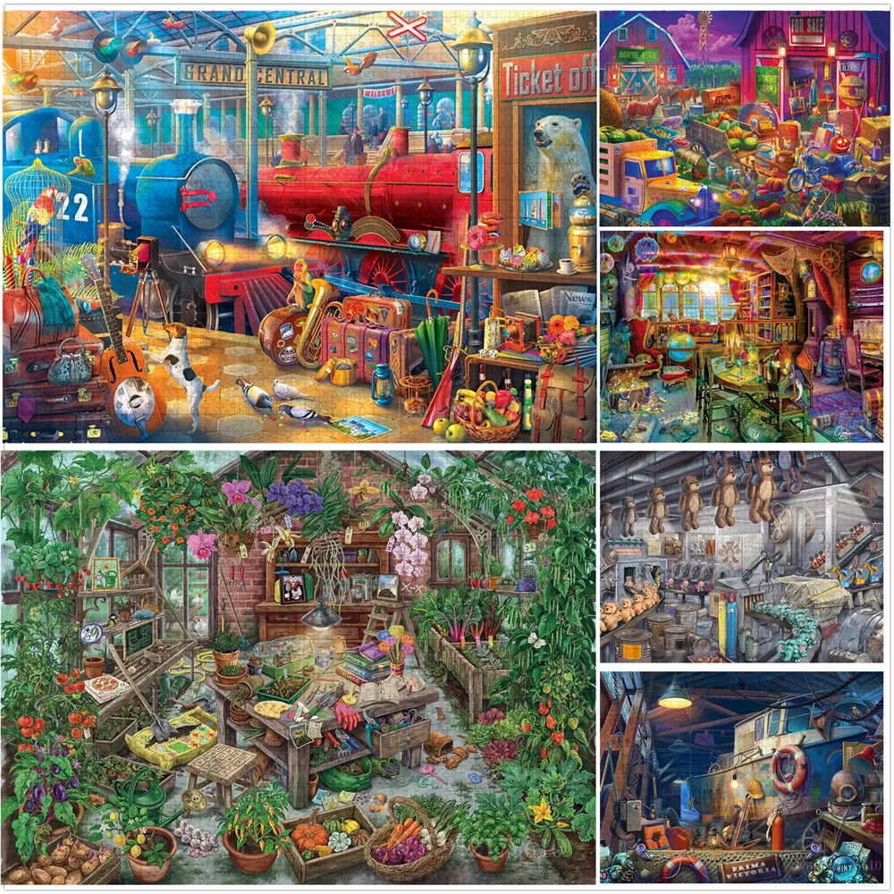 

Puzzle for Adults 1000 Pieces Cartoon Game Train Station Warehouse Wooden Jigsaw Puzzles Toys for Children Educational Diy Gift