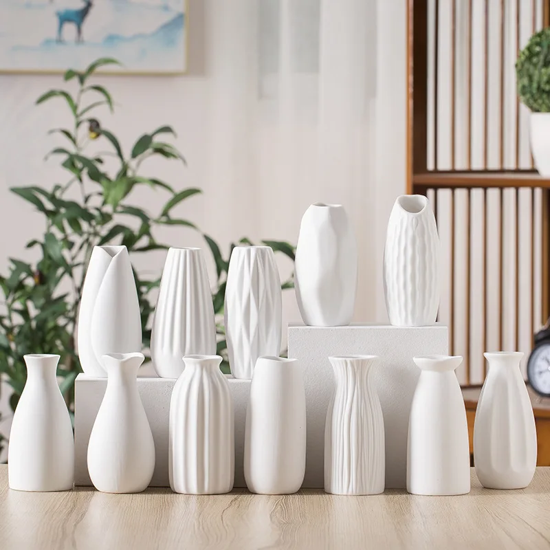 

Bisque Matte White Ceramic Flower Arrangement Small Vase Creative Simple Living Room Home Dried Flower Decoration Decoration