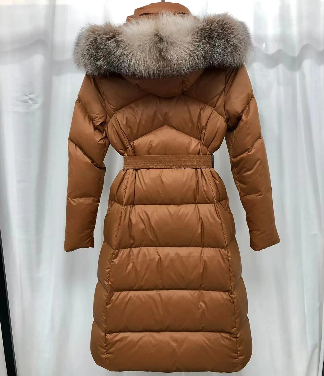 

Новинка 2022, одежда для гольфа, женский тонкий пуховик с длинной талией и воротником из лисьего меха, съемное теплое пальто с капюшоном