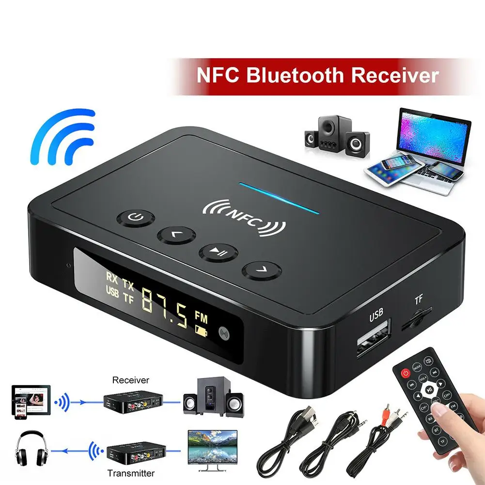 

NFC LED Digital Display Bluetooth 5.0 Audio Transmitter Receiver 3.5mm AUX RCA Optical Coaxial TF/U-Disk FM Mic Wireless Adapter