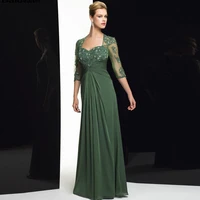 mother of the bride dresses 2022 women olive green wedding party gowns 34 sleeves lace applique long formal dress for mother