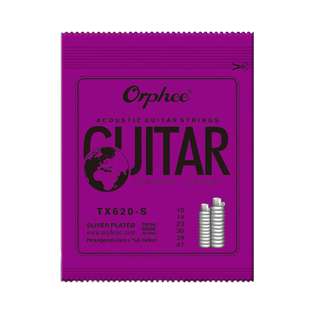 

Orphee Acoustic Guitar Strings- Set Of 6 Strings Extra Light 0.10-0.47 Gauge Full Tone High Glossiness To Electric Guitar Player