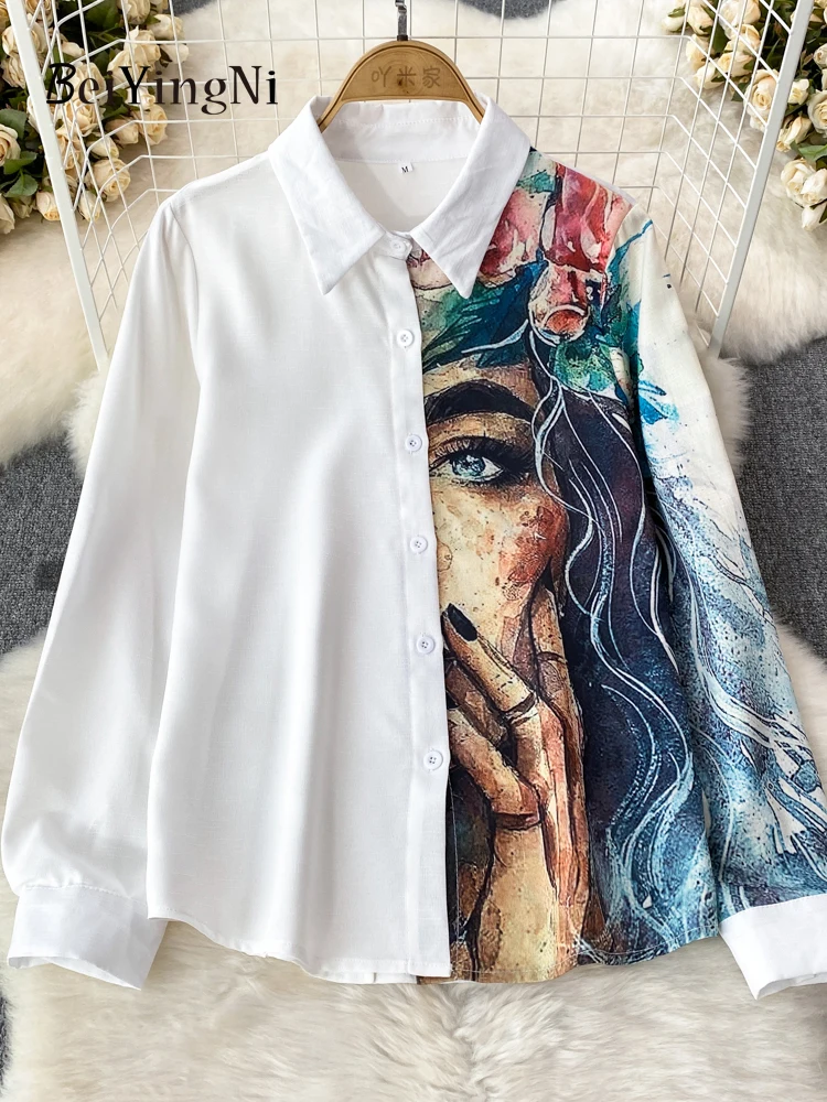

Рубашка Beiyingni женская с мультяшным принтом, винтажный Топ в стиле High Street с длинным рукавом, свободная блузка в стиле Харадзюку, весна-осень 2023