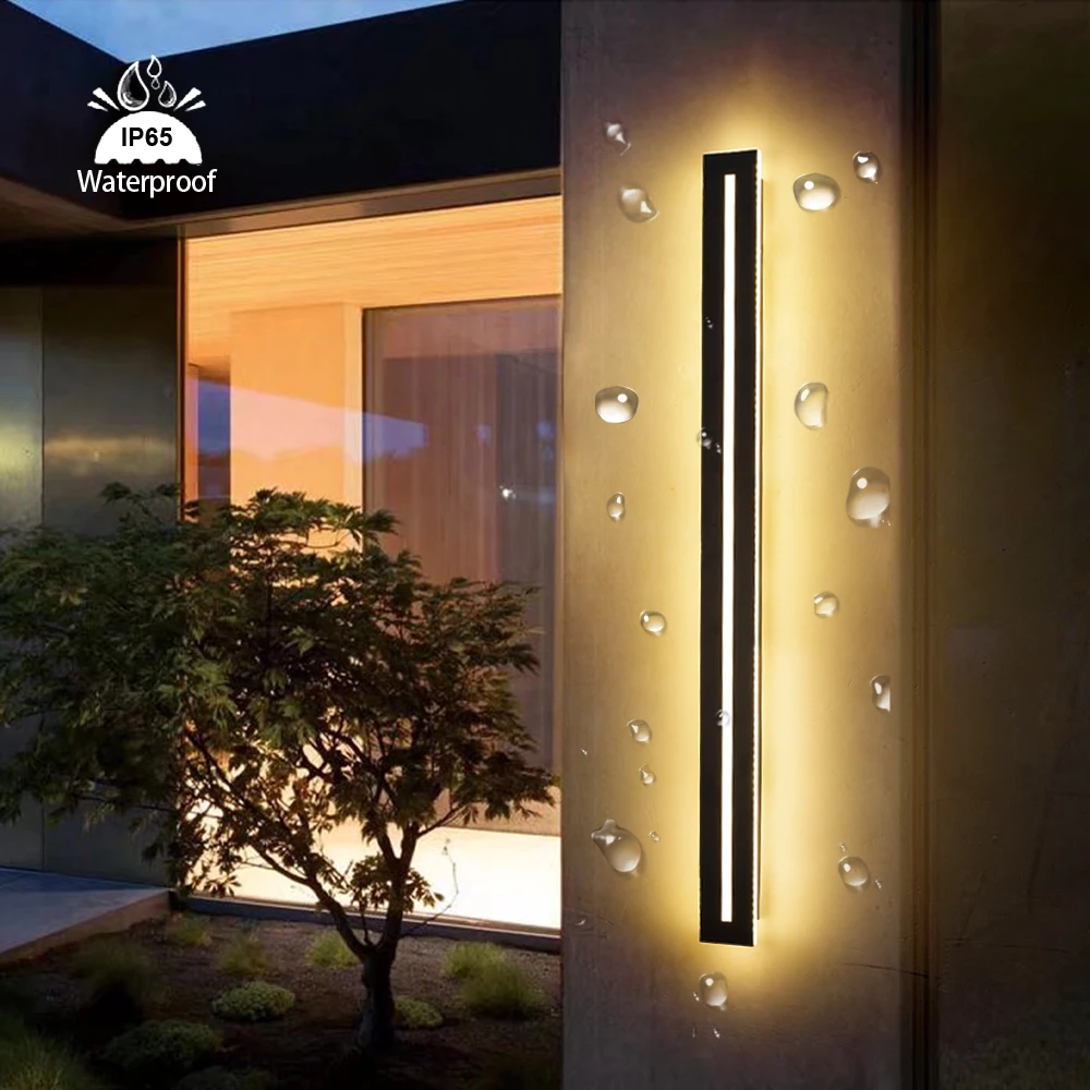 Modern Outdoor LED Long Wall Lamp IP65 Waterproof Porch Balcony Villa Garden Decor Lighting Strip Sconce Wall Light AC 110V 220V