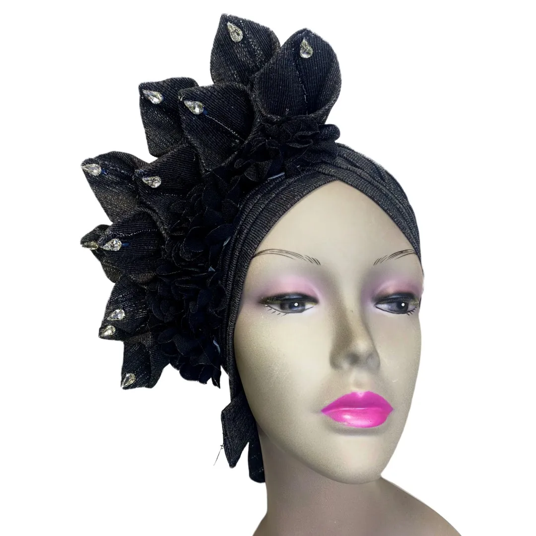 

Красивая черная африканская головная повязка Aso-Oke с камнями Нигерия Auto Gele Женская головная повязка африканская головная повязка шляпа для ...