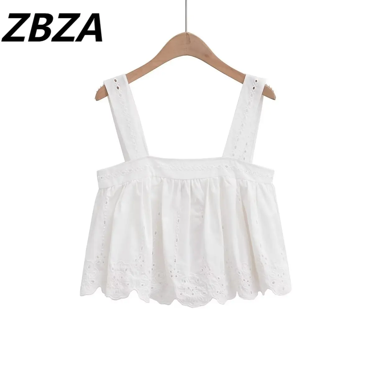 

ZBZA женский 2023 Новый Модный летний однотонный льняной топ с вышивкой винтажный с открытой спиной тонкие бретельки короткие женские шикарные топы