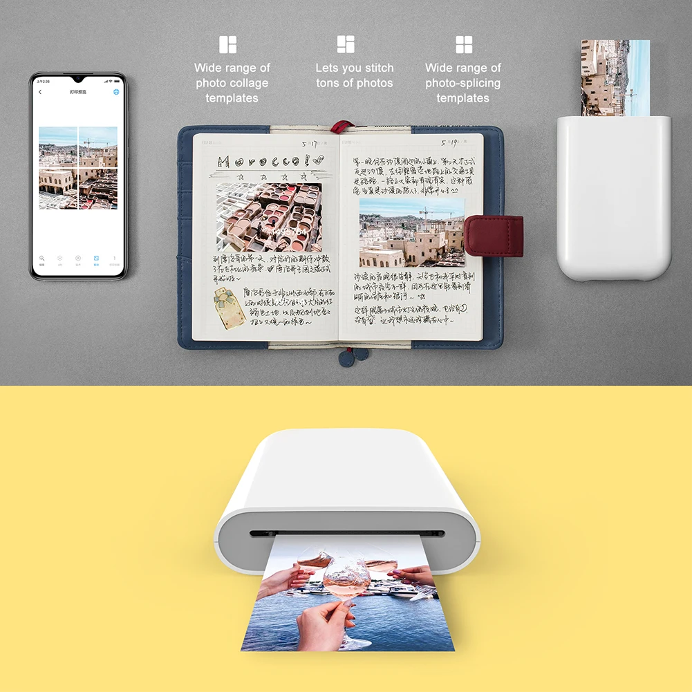 

50 шт. фотобумага/Bluetooth-совместимый фотопринтер мобильный принтер для печати компактный принтер для фотожурнала