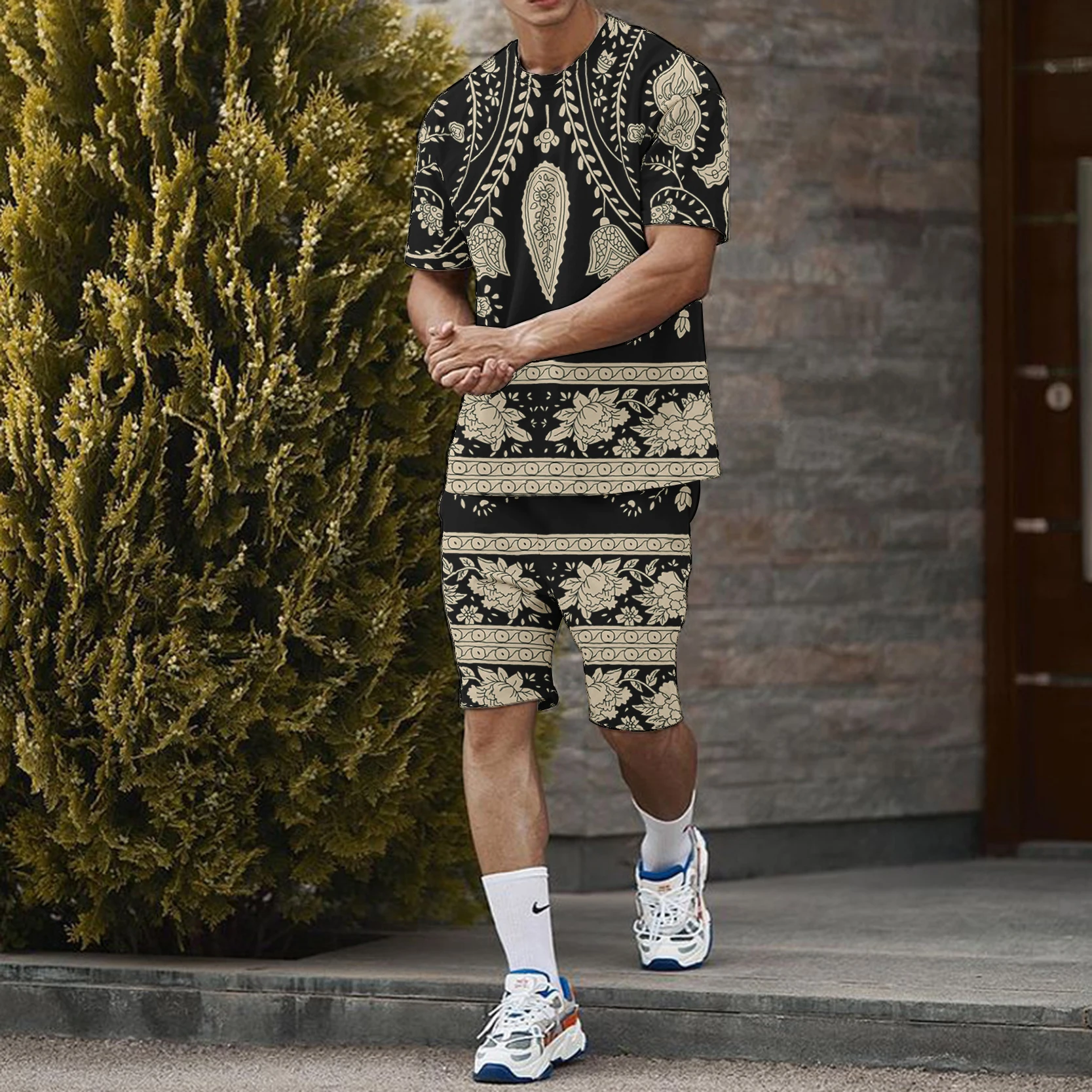 Summer T-shirt Men Casual Sets Tracksuit Man's Sportwear Jogging Fashion 3D Print Two Pierce Oversize Outfit Gym Street Clothes