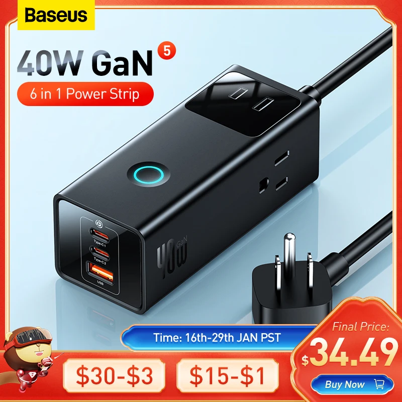 

Сетевой удлинитель Baseus, 40 Вт, 1625 Вт, 3AC