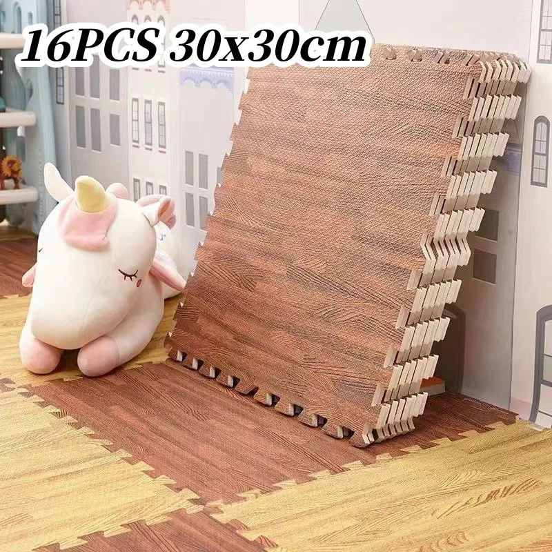 Wood Grain Puzzle Mat 16PCS Play Mats 30x30cm Game Mats Baby Game Mat Kid Carpet Foot Mat Puzzle Mat Play Mats Baby Playrmat