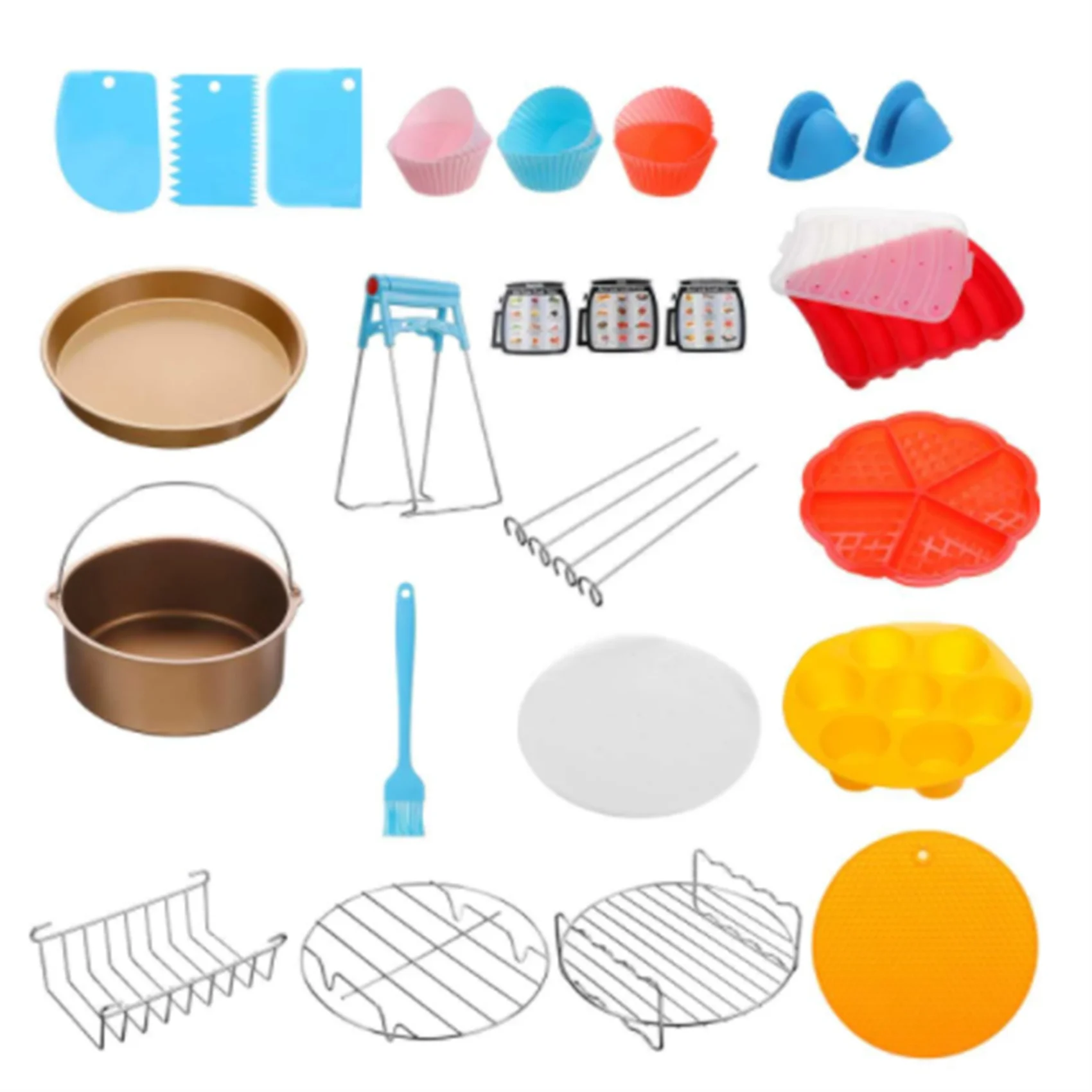 

Air Fryer Accessories,Air Fryer Oven Accessory Set with Cake Pan,Pizza Pan,Skewer Rack Silicone Baking Cup Kit -8Inches
