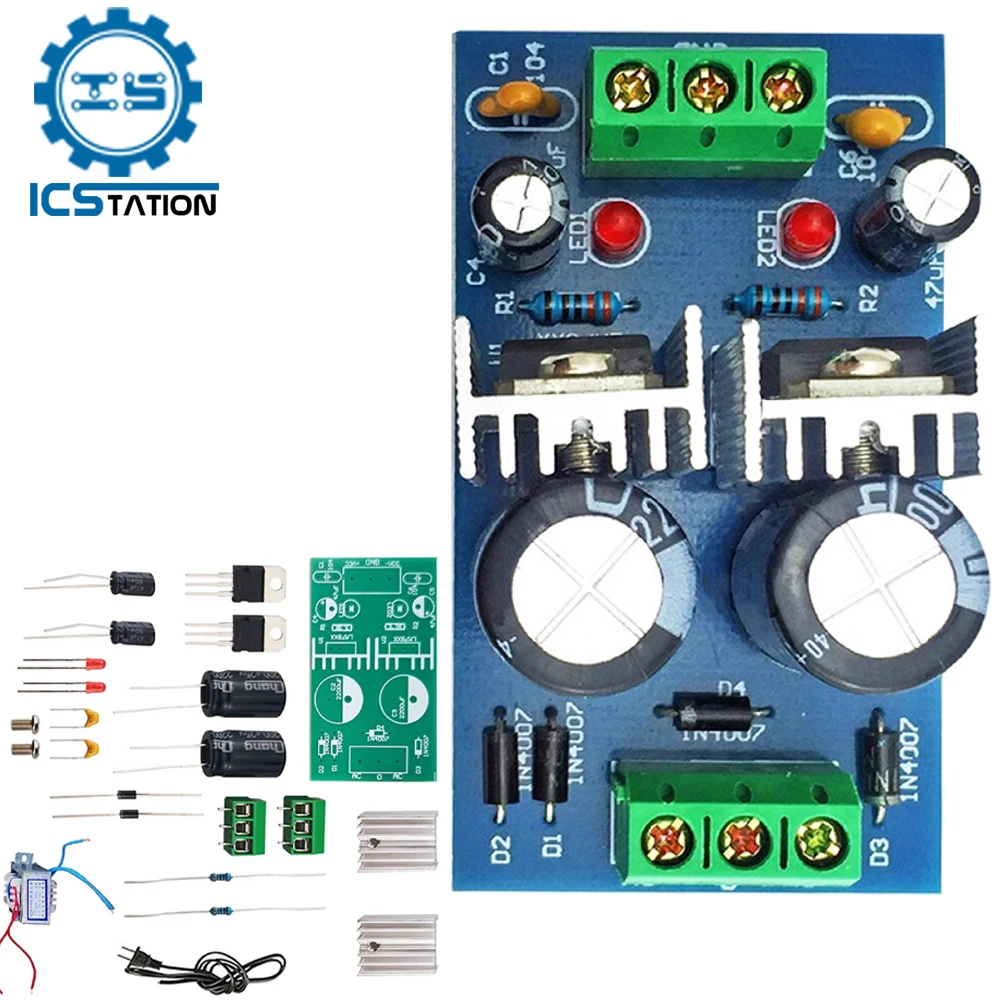 

Positive Negative Regulated Power Supply Module DIY Electronic Kit 3 Terminal Regulated DC9V Dual Power Board Soldering Practice