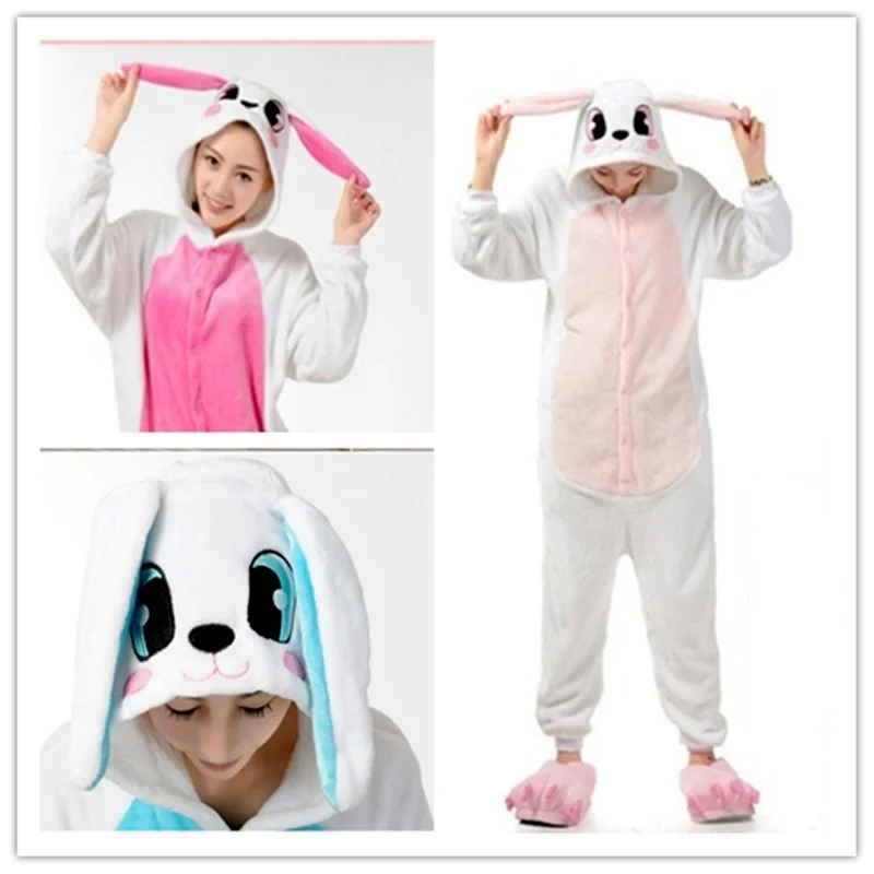 

QWEEK Women Full Body Pajama Winter Jumpsuit Stitch Kigurumi Animal Onesies Bunny Pyjamas Hooded Sleepwear Autumn Home Clothes