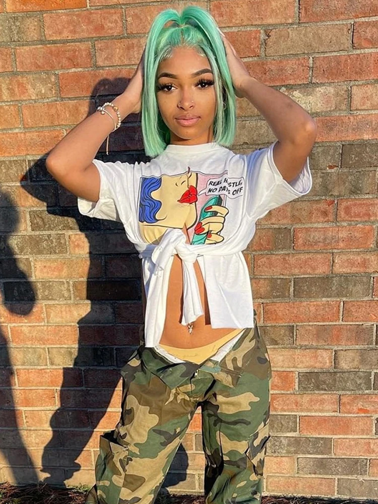 

Graphic Print t shirt Women Tops Short Sleeve Basic Tee Female Sexy Backless Summer 2022 Streetwear Vintage Clothing New Fashion