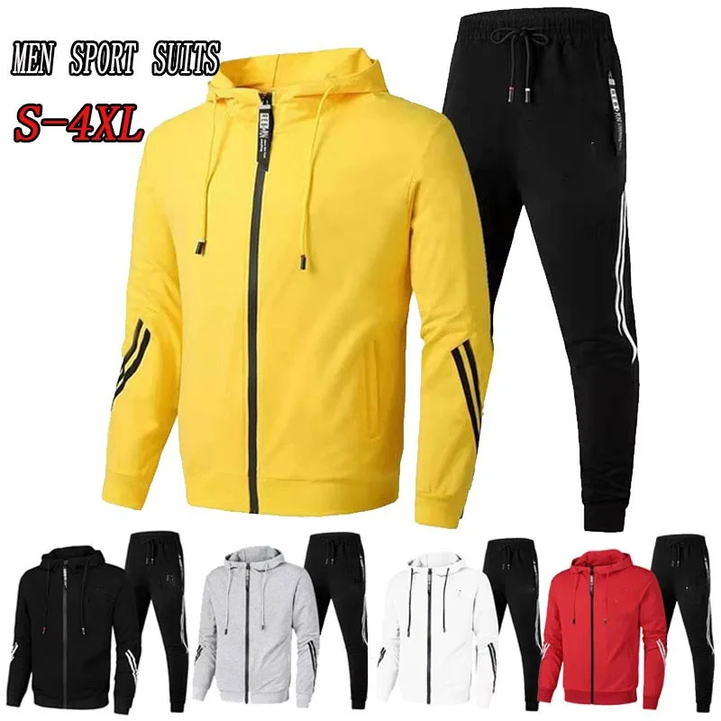 

Outdoor Men Sport Jacket Suits Spring Autumn Printed Zipper Hoodie+ Sweatpants Suits Casual Men Long Sleeve Pullover Tracksuit