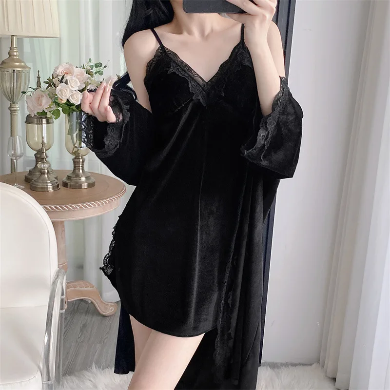 2024 осенняя новая ночная рубашка сексуальное бархатное платье на тонких
