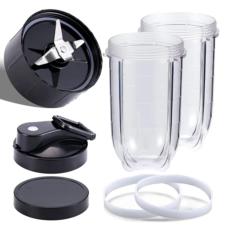 Blender Cups Replacement Set 16Oz Cup With Flip-Top To-Go Lid Flat And Extractor Cross Blade For Magic MBR MB Series |