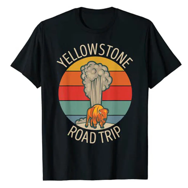 

Yellowstone National Park Family Road Trip Matching T-Shirt Funny Tavel Lover Graphic Tee Top Cool Buffalo Print Vacation Outfit