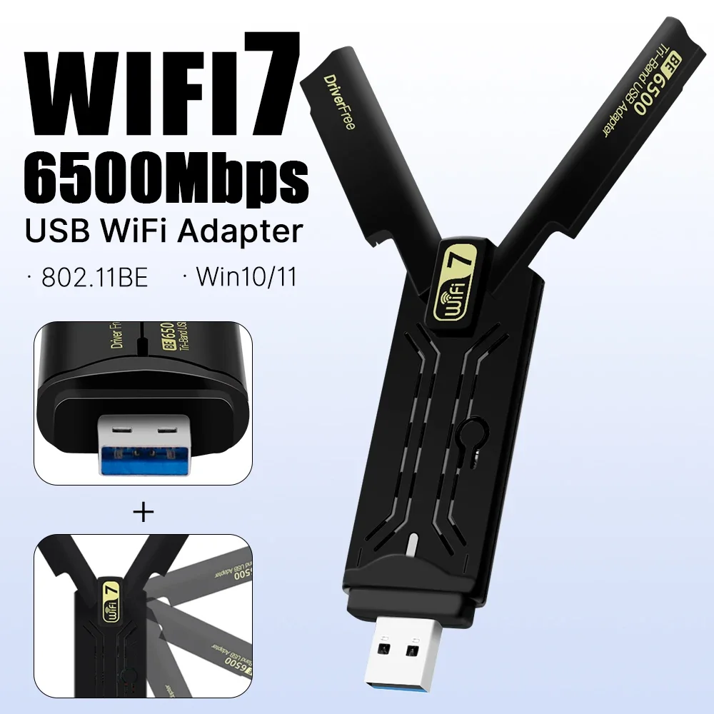 WiFi 7 USB Wi-Fi карта BE6500 6500 Мбит/с USB3.0 802.11BE ключ 2 4G/5G/6 ГГц сетевая для Win10/11 драйвер