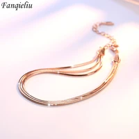 fanqieliu s925 stamp new woman bracelet extend 3pcs snake chain rose gold link bangles luxury jewelry gift for girl fql22118