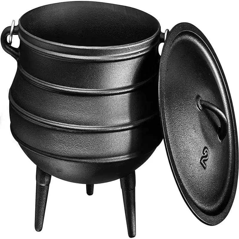 

Cast Iron Cauldron | 8 Quart African Potjie Pot with Lid and 3 Legs for Even Heat Distribution | Premium Camping Cookware for Ca