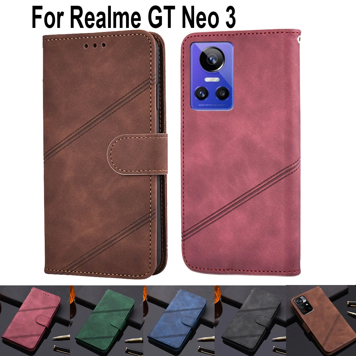 

Чехол-книжка с бумажником для Realme GT Neo3, роскошный чехол-книжка для Realme GT Neo 3, защитный кожаный чехол для телефона