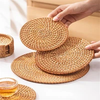 placemat coaster handmade rattan coasters simple round tableware dish mat heat insulation cup pad home kitchen accessories