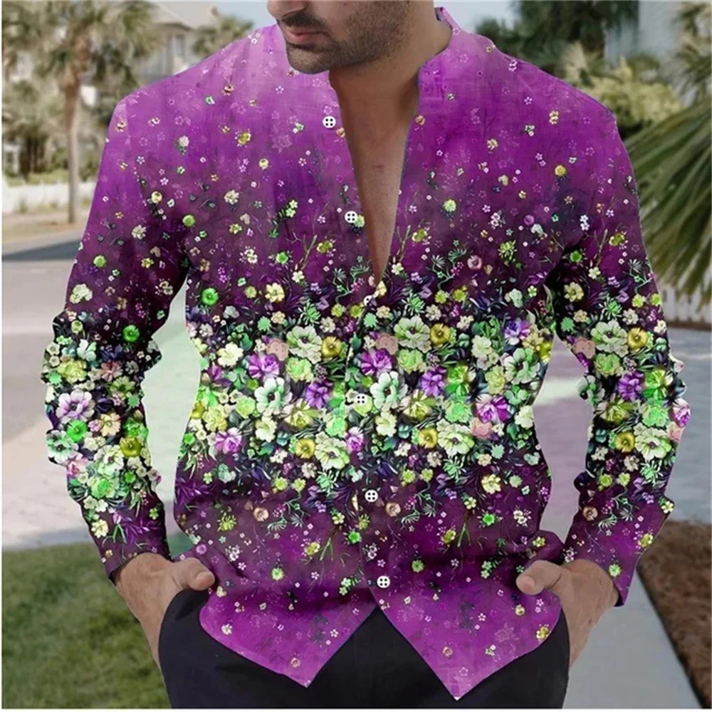 Индивидуализированная рубашка с длинным рукавом и 3d цветочным принтом стоячий