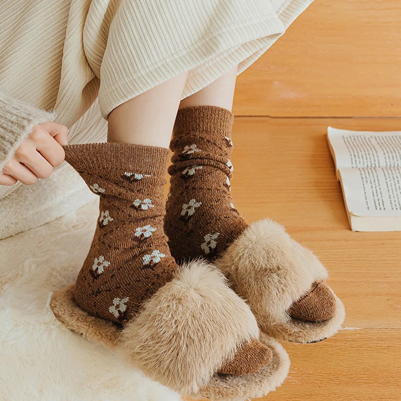 

Осенне-зимние толстые теплые шерстяные кашемировые термостойкие винтажные носки Harajuku женские милые забавные высокие длинные чулки в японском стиле