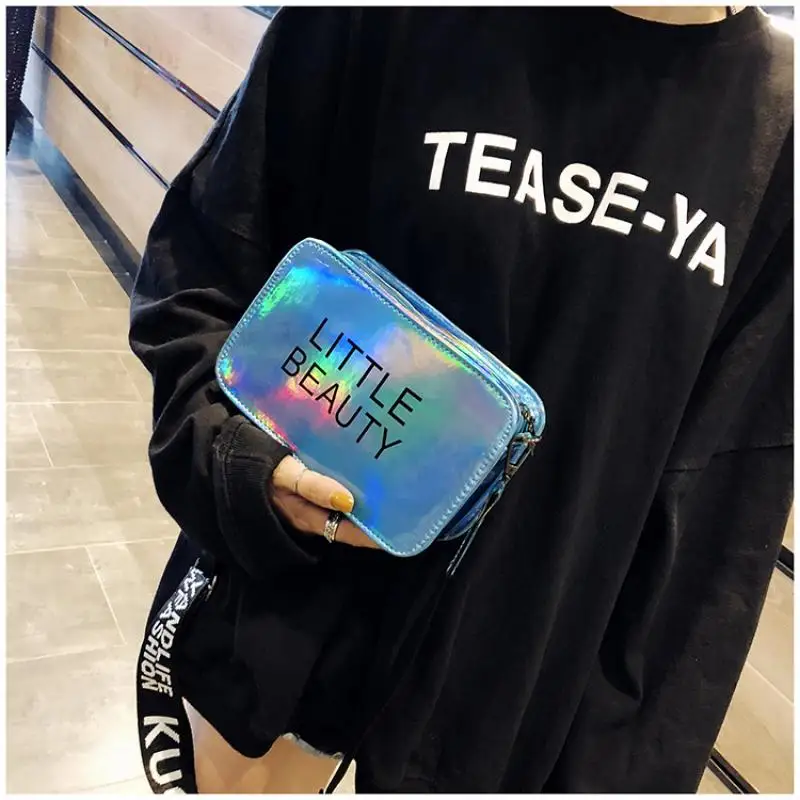 

Fashion Laser Square Women's Bag PVC Shoulder Crossbody Bags Letter Wide Strap Handbags Ladies Summer Shopper Mobile Phone Bag